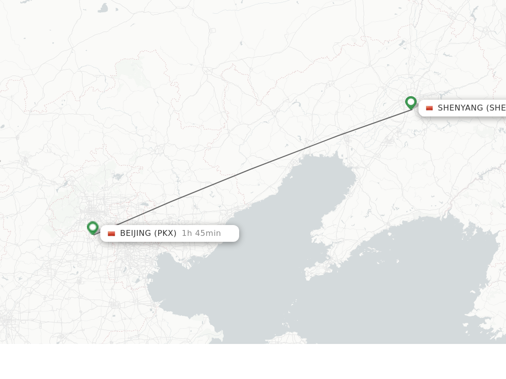 Flights from Shenyang to Beijing route map