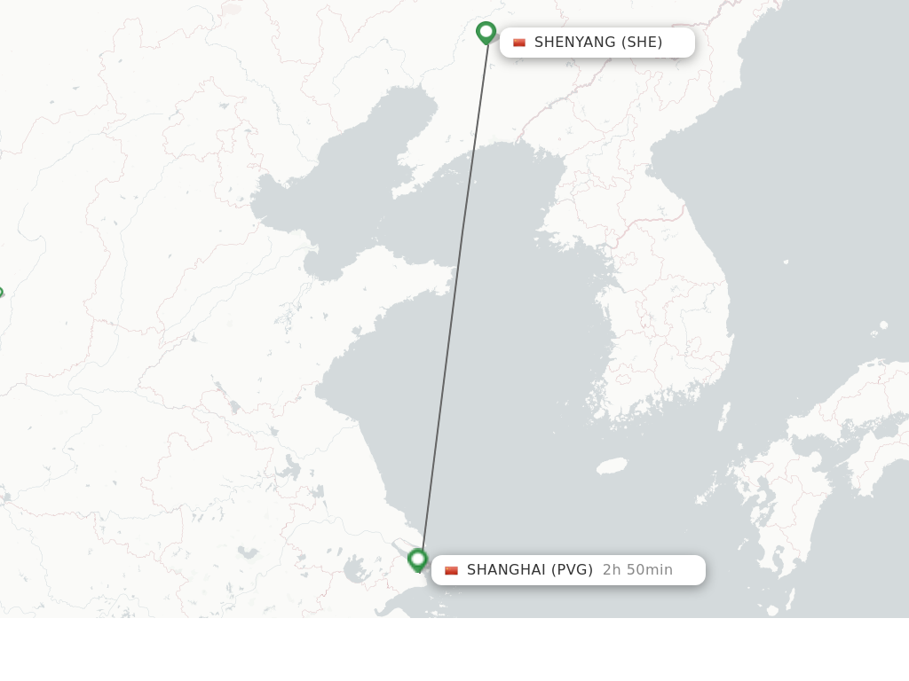 Flights from Shenyang to Shanghai route map