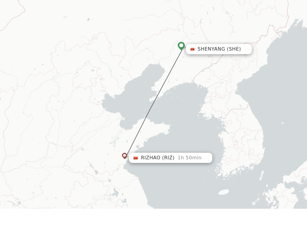Flights from Shenyang to Rizhao route map