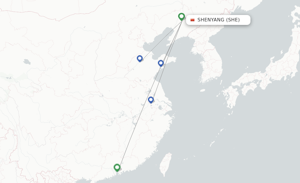 Route map with flights from Shenyang with Jiangxi Airlines