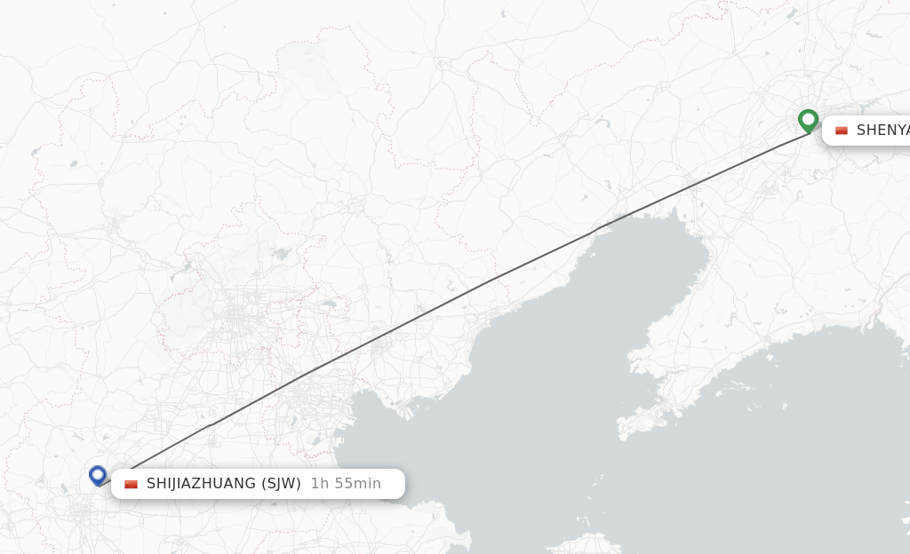 Flights from Shenyang to Shijiazhuang route map