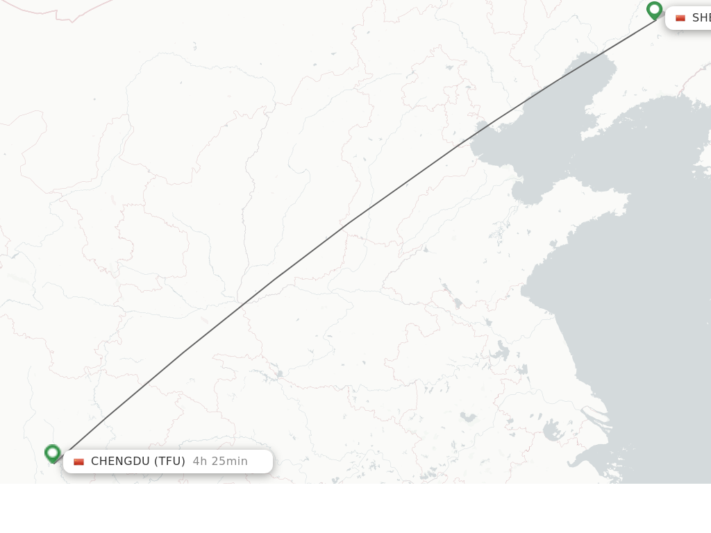 Flights from Shenyang to Chengdu route map