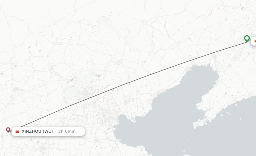 Flights from Shenyang to Xinzhou route map
