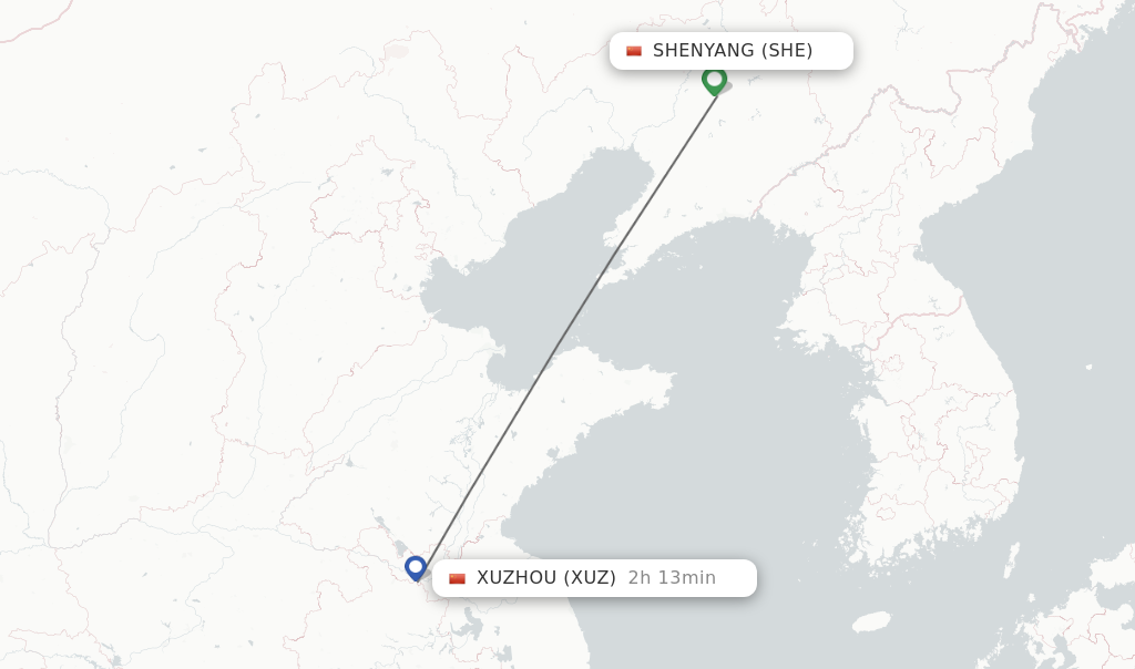 Flights from Shenyang to Xuzhou route map