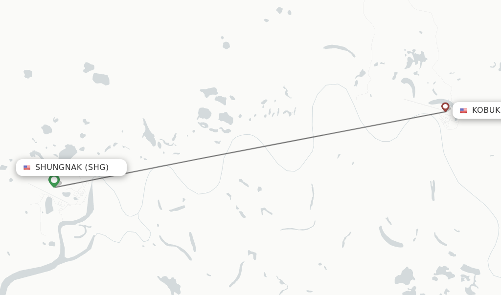 Flights from Shungnak to Kobuk route map