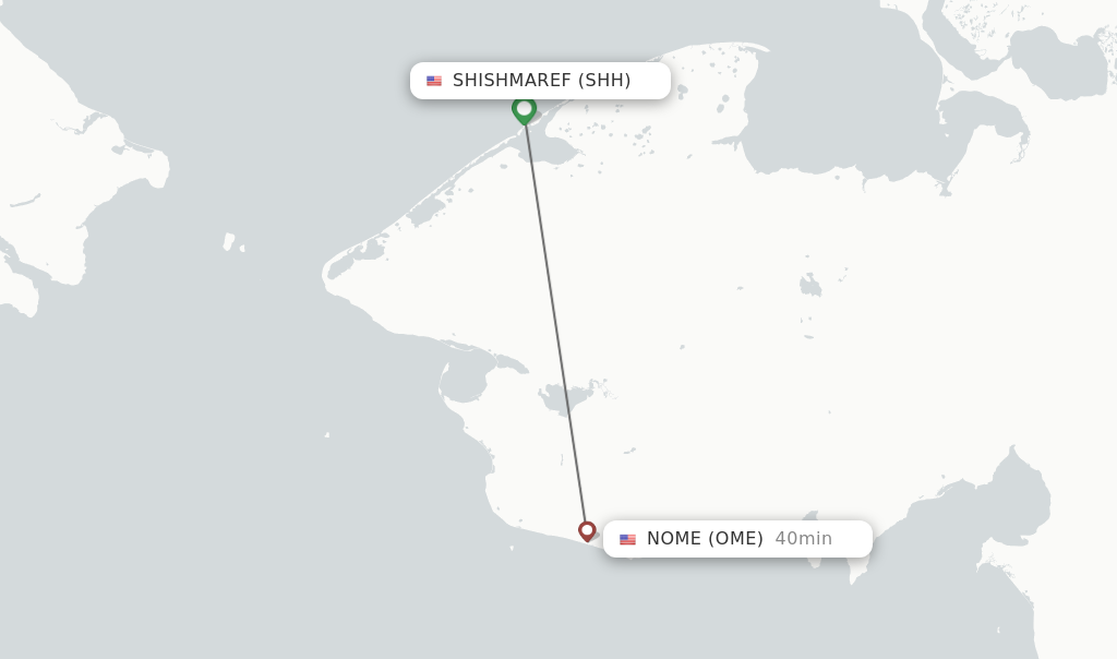 Flights from Shishmaref to Nome route map
