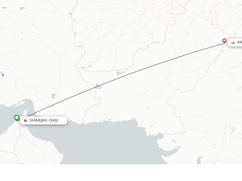 Flights from Sharjah to Amritsar route map