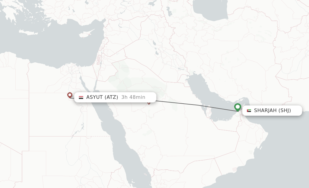 Flights from Sharjah to Asyut route map