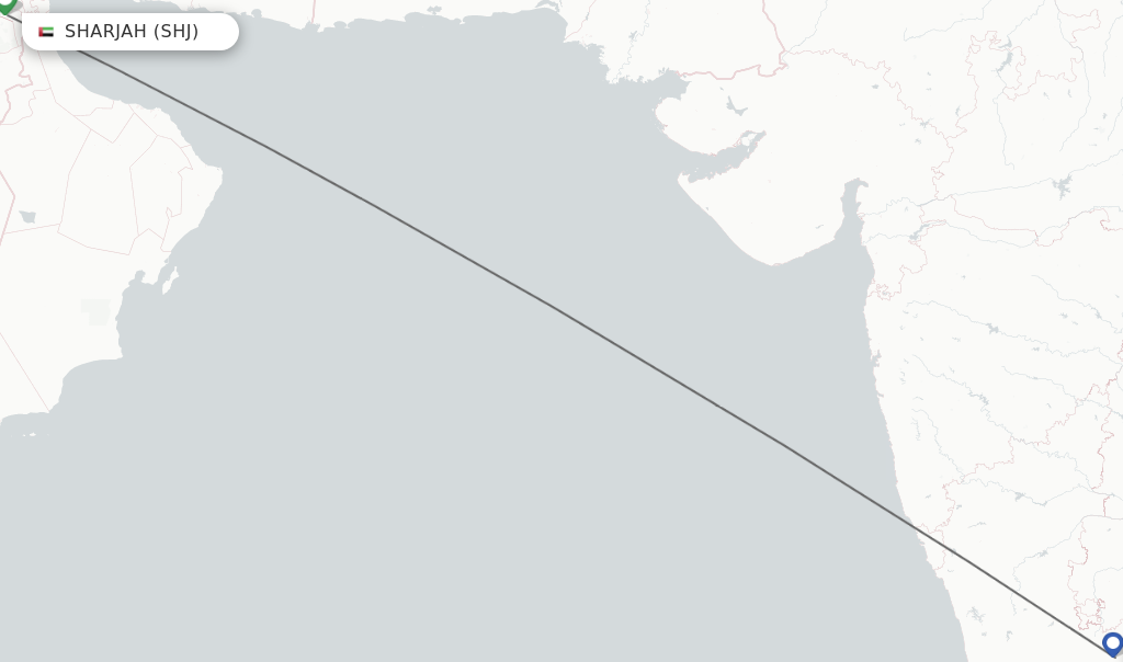 Flights from Sharjah to Bengaluru route map