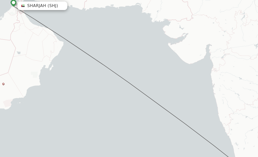 Flights from Sharjah to Kannur route map