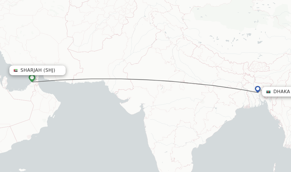 Flights from Sharjah to Dhaka route map