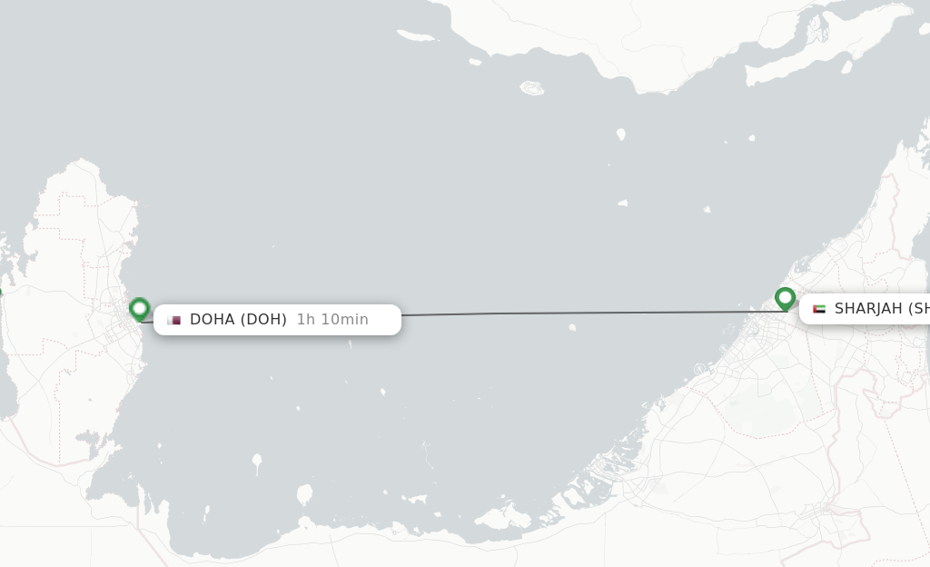 Flights from Sharjah to Doha route map