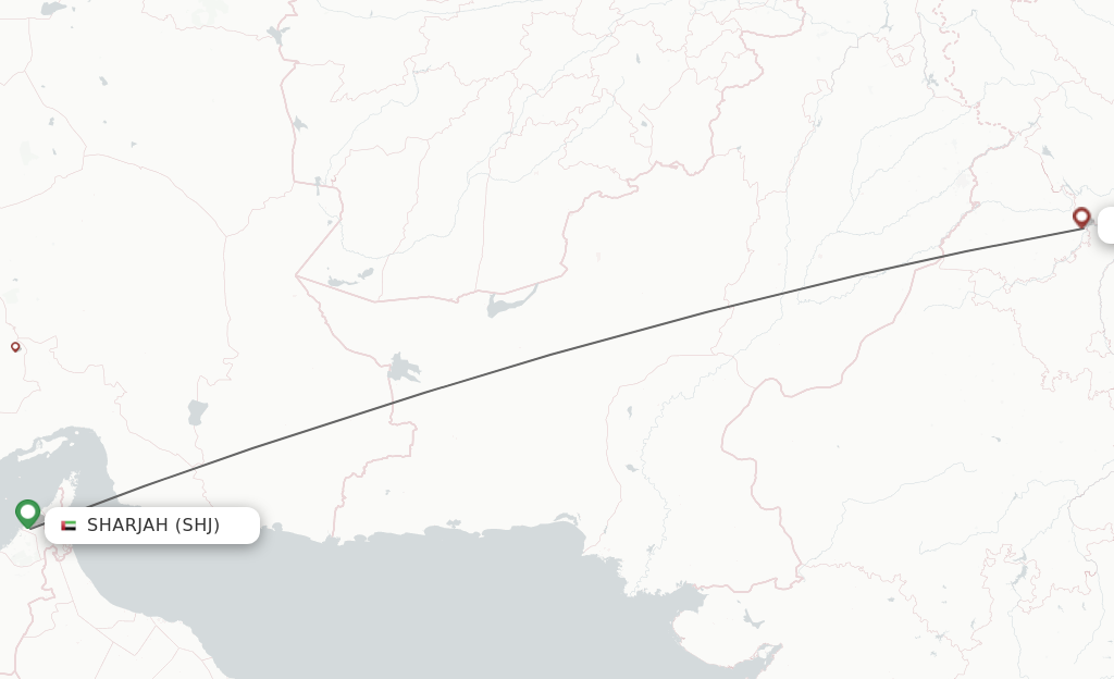 Flights from Sharjah to Chandigarh route map