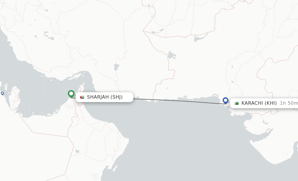 Flights from Sharjah to Karachi route map