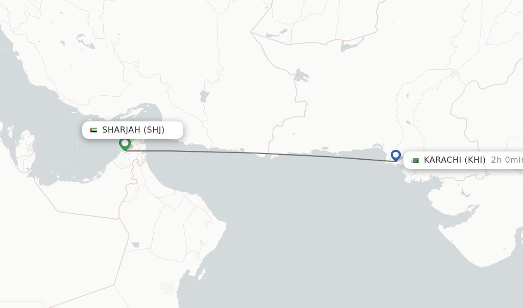 Flights from Sharjah to Karachi route map