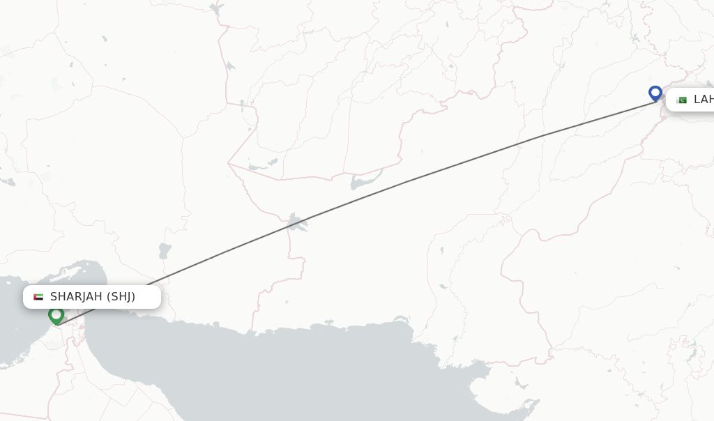Flights from Sharjah to Lahore route map
