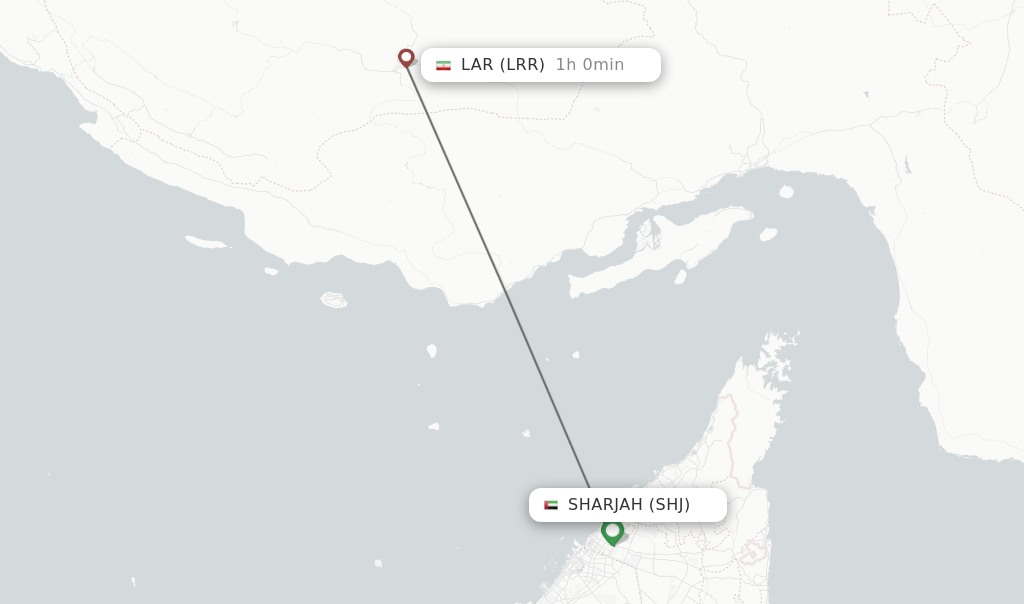 Flights from Sharjah to Lar route map