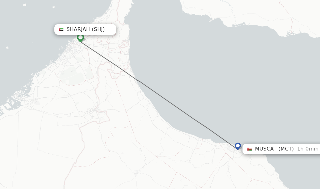 Flights from Sharjah to Muscat route map