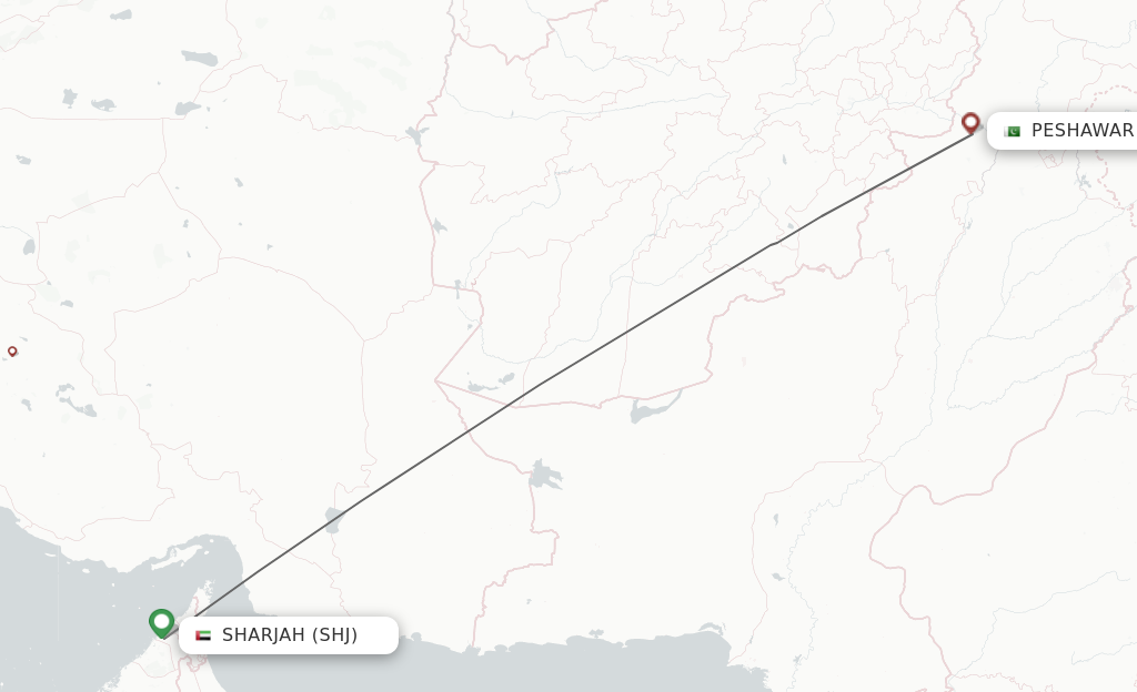 Flights from Sharjah to Peshawar route map