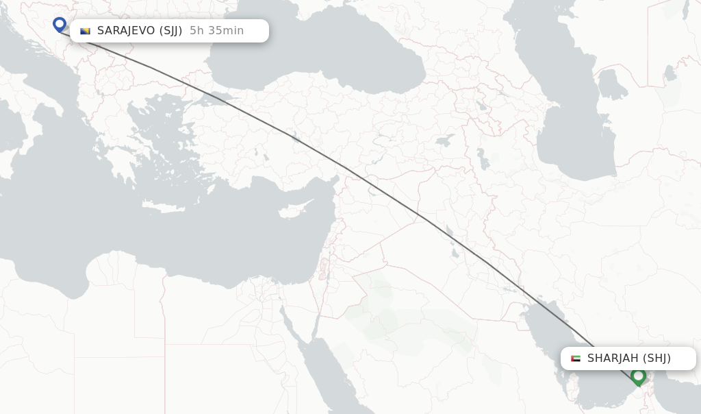 Flights from Sharjah to Sarajevo route map