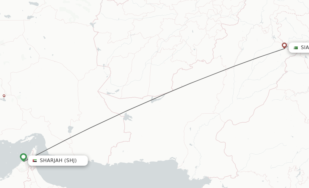 Flights from Sharjah to Sialkot route map