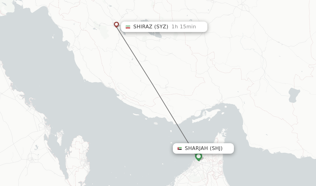 Flights from Sharjah to Shiraz route map