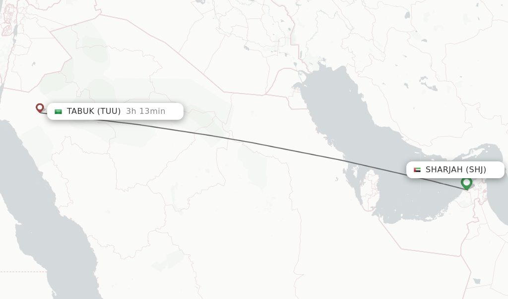 Flights from Sharjah to Tabuk route map