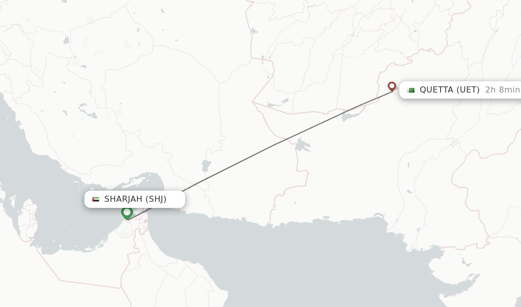 Flights from Sharjah to Quetta route map