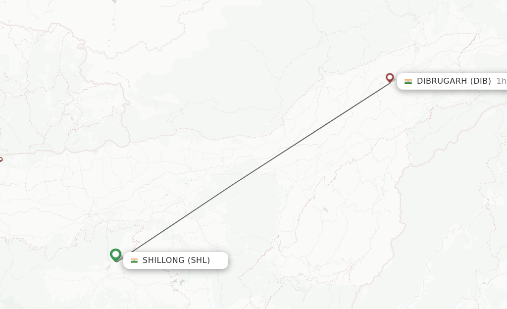 Flights from Umroi to Dibrugarh route map