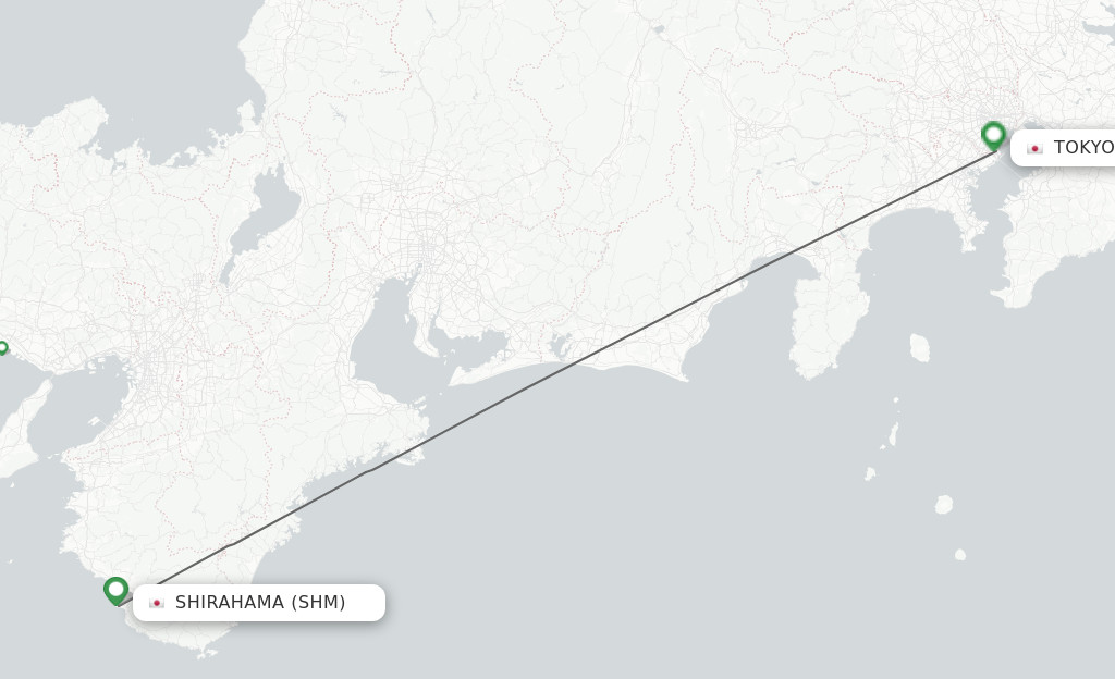 Flights from Shirahama to Tokyo route map
