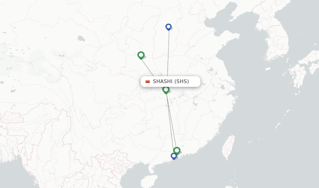 Route map with flights from Shashi with Donghai Airlines