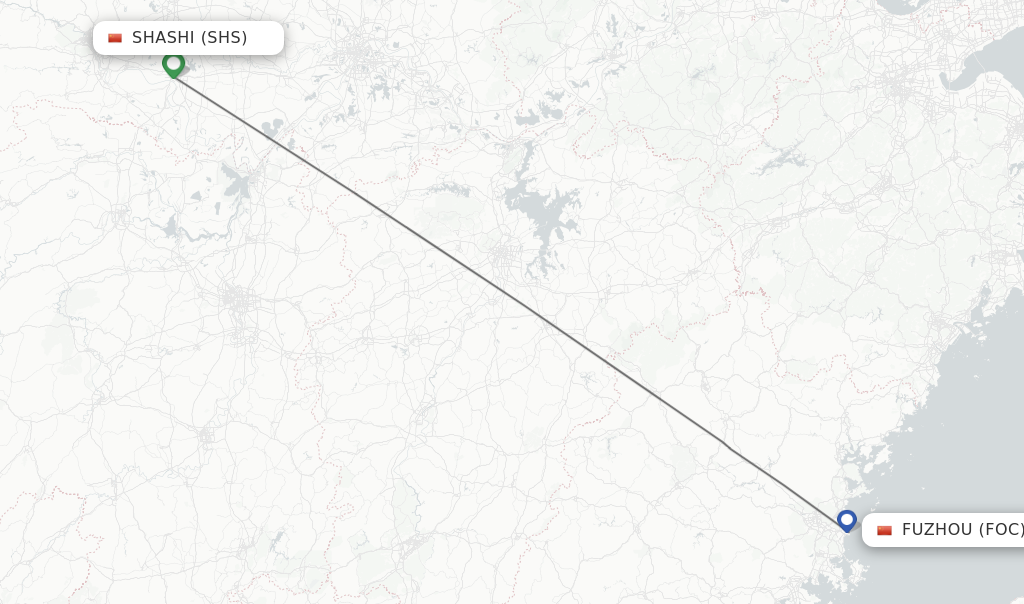Flights from Shashi to Fuzhou route map