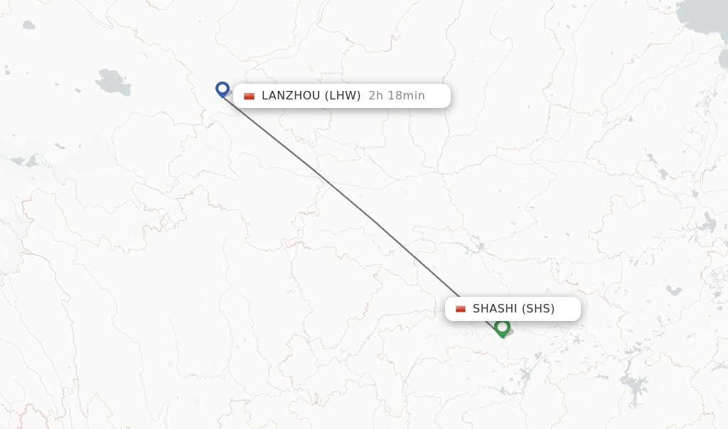 Flights from Shashi to Lanzhou route map