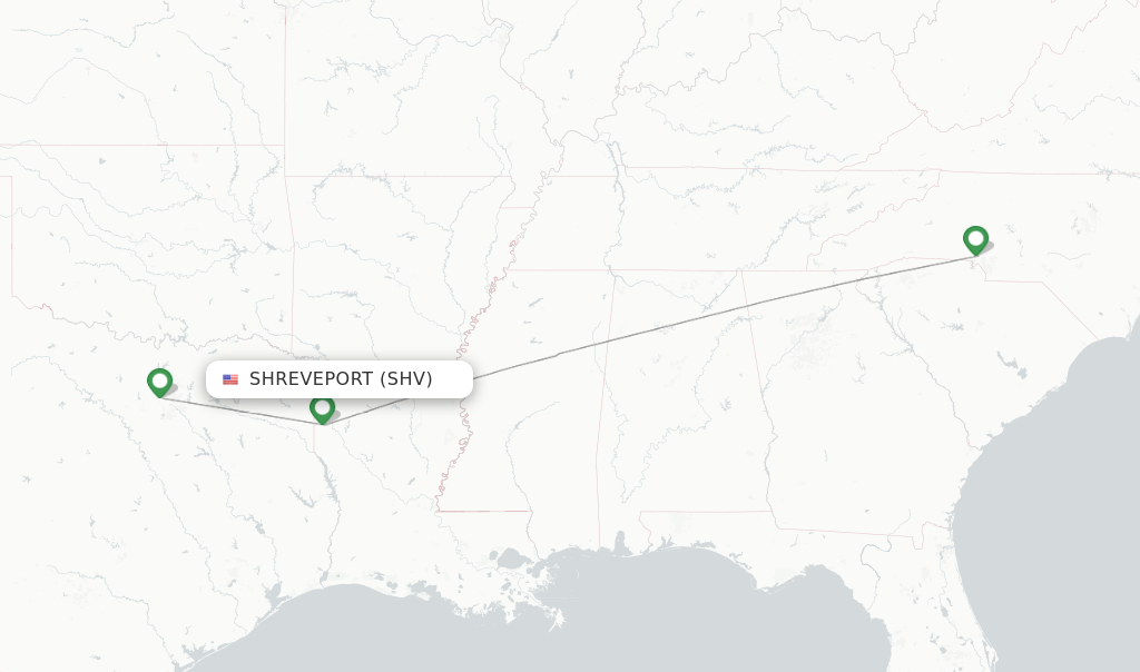 Route map with flights from Shreveport with American Airlines