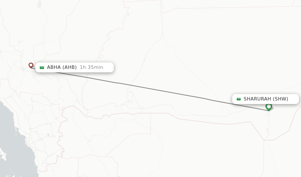 Flights from Sharurah to Abha route map