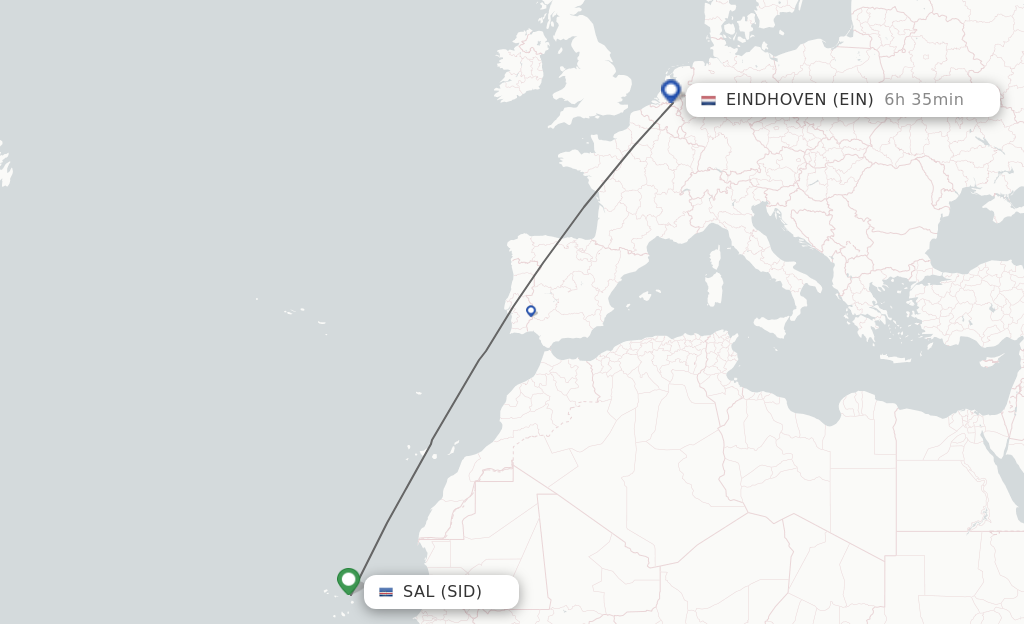 Flights from Sal to Eindhoven route map