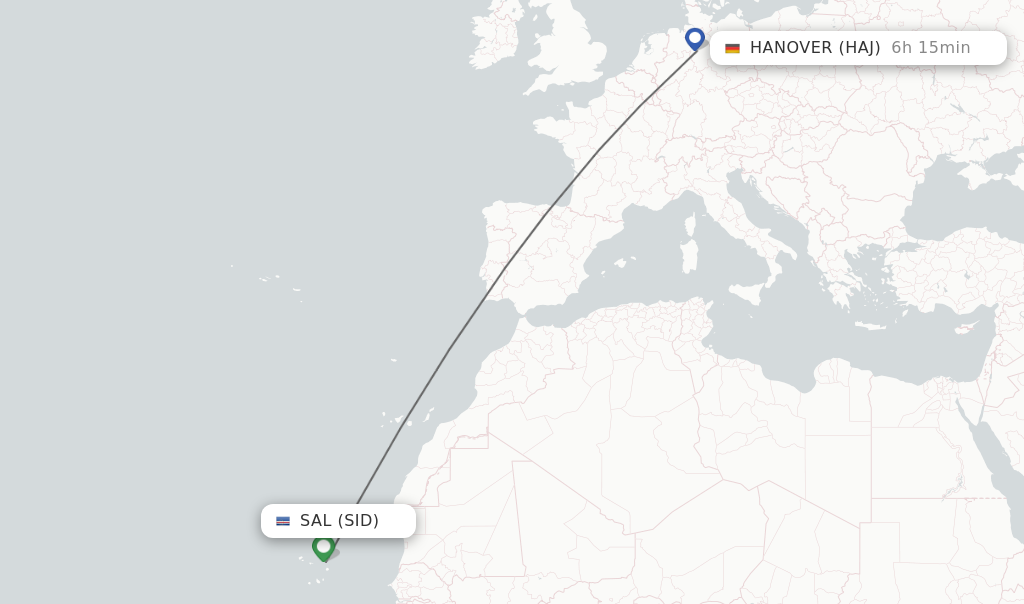 Flights from Sal to Hanover route map