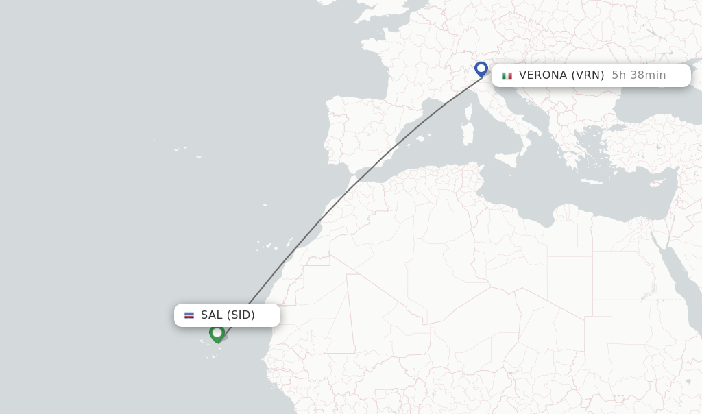Flights from Verona to Sal route map