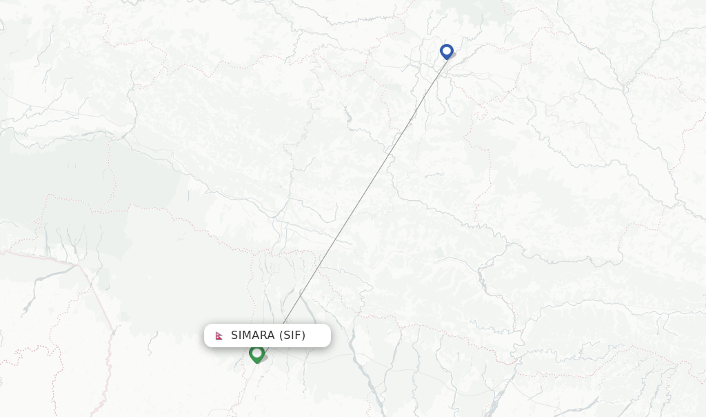 Route map with flights from Simara with Buddha Air