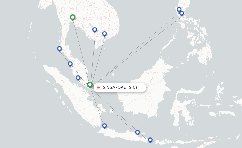 Route map with flights from Singapore with Jetstar Asia
