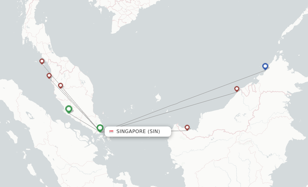 Route map with flights from Singapore with AirAsia