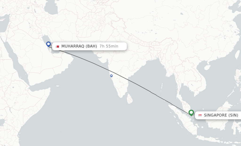 Flights from Singapore to Muharraq route map