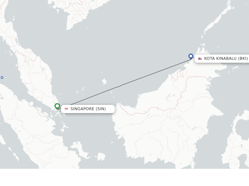 Flights from Singapore to Kota Kinabalu route map