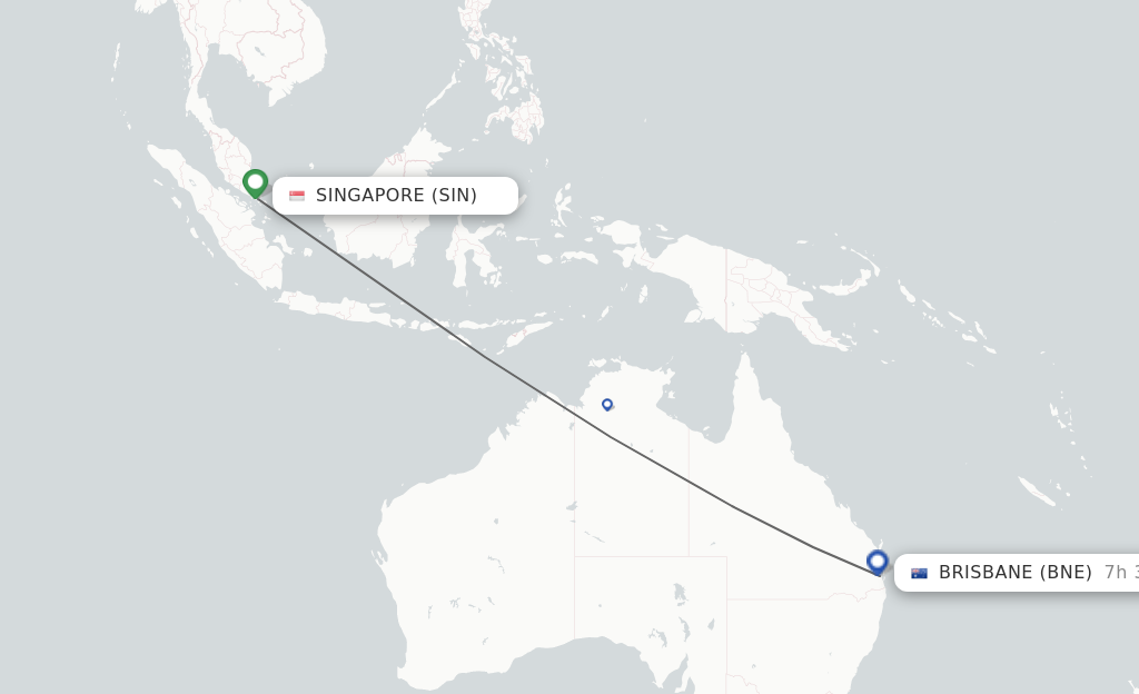 Flights from Singapore to Brisbane route map