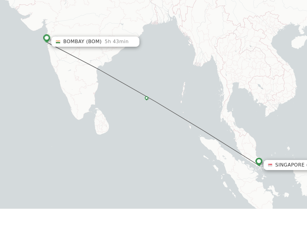 Flights from Singapore to Bombay route map