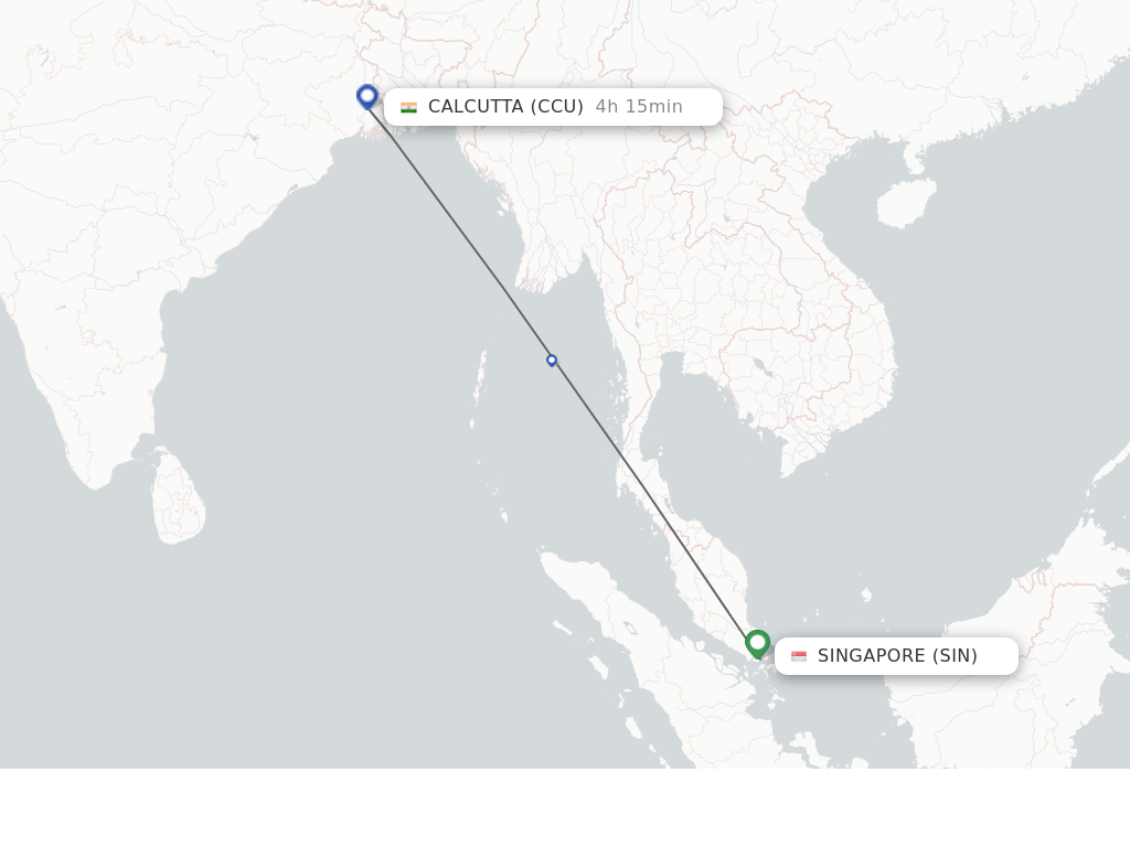 Flights from Singapore to Kolkata route map