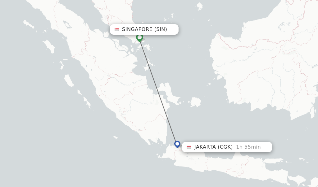 Flights from Singapore to Jakarta route map
