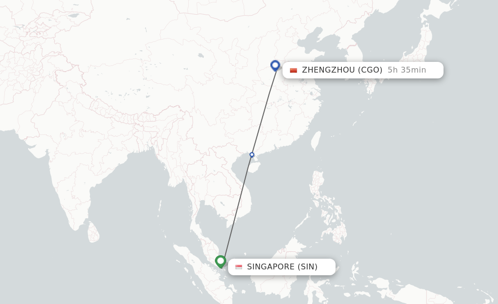 Flights from Singapore to Zhengzhou route map