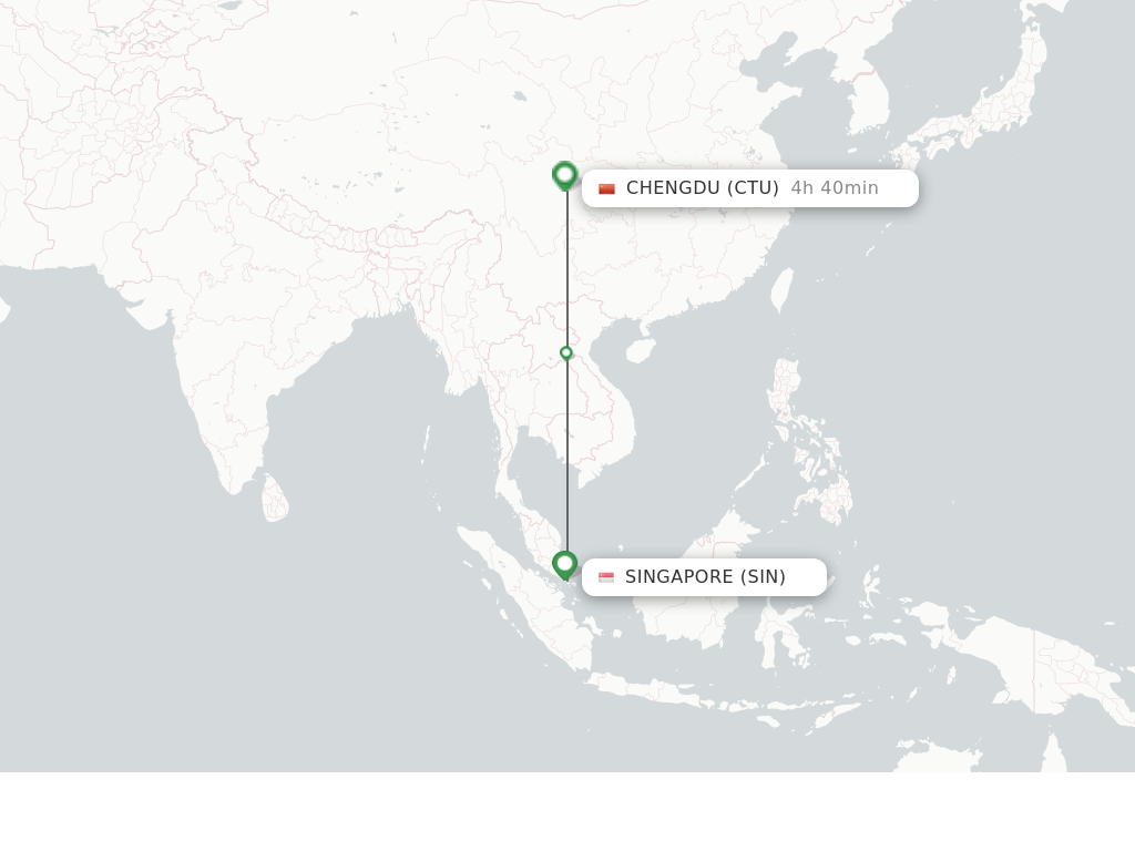 Flights from Singapore to Chengdu route map