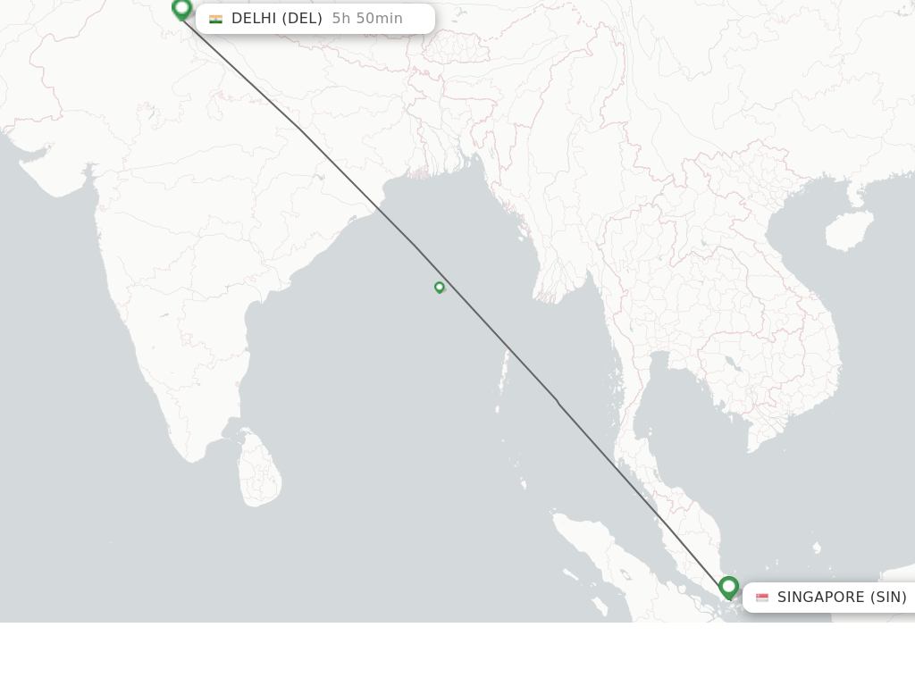 Flights from Singapore to Delhi route map